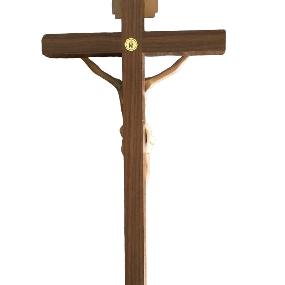 Vintage Large Crucifix Ceramic Jesus Nazareth INRI On Wood Cross Wall Hanging - Picture 7 of 7
